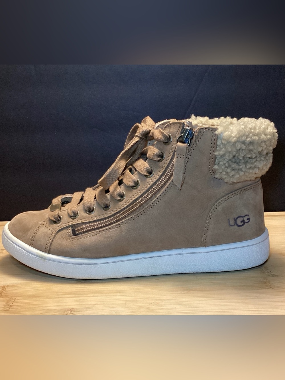 UGG Olive Chestnut High-Top Premium Nubuck Leather Upper Sneakers - Picture 4 of 10